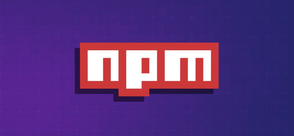 The npm logo on a purple background