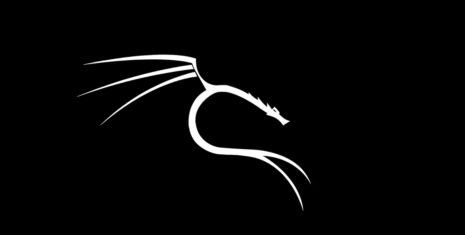 A minimalist white dragon silhouette on a black background.